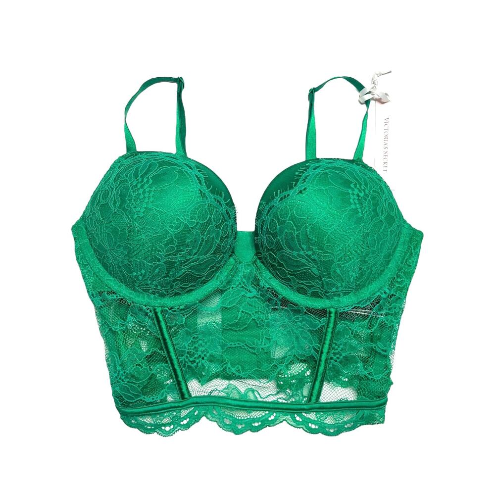 Victoria's Secret Bombshell Corset Push-Up Bra Top Verdant Green Size 34B